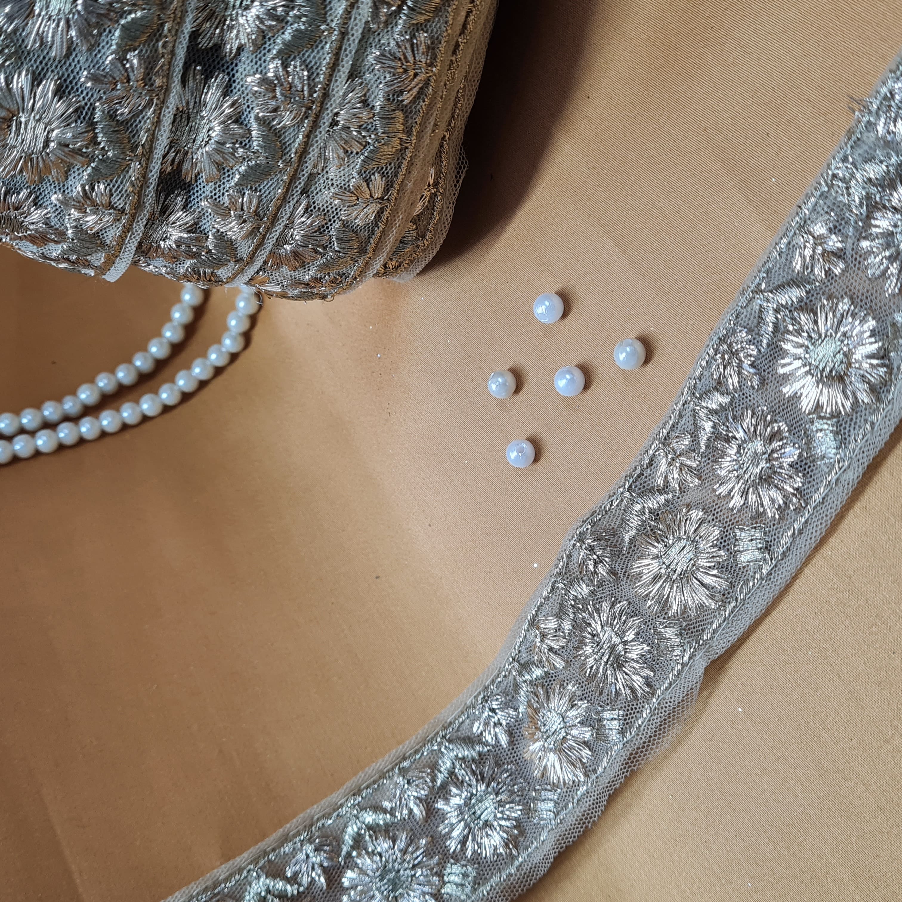 Premium Golden Floral Zari Buti Net Lace