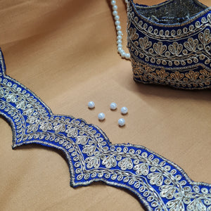 Premium Blue Chevron Zari Sequence Silk Lace