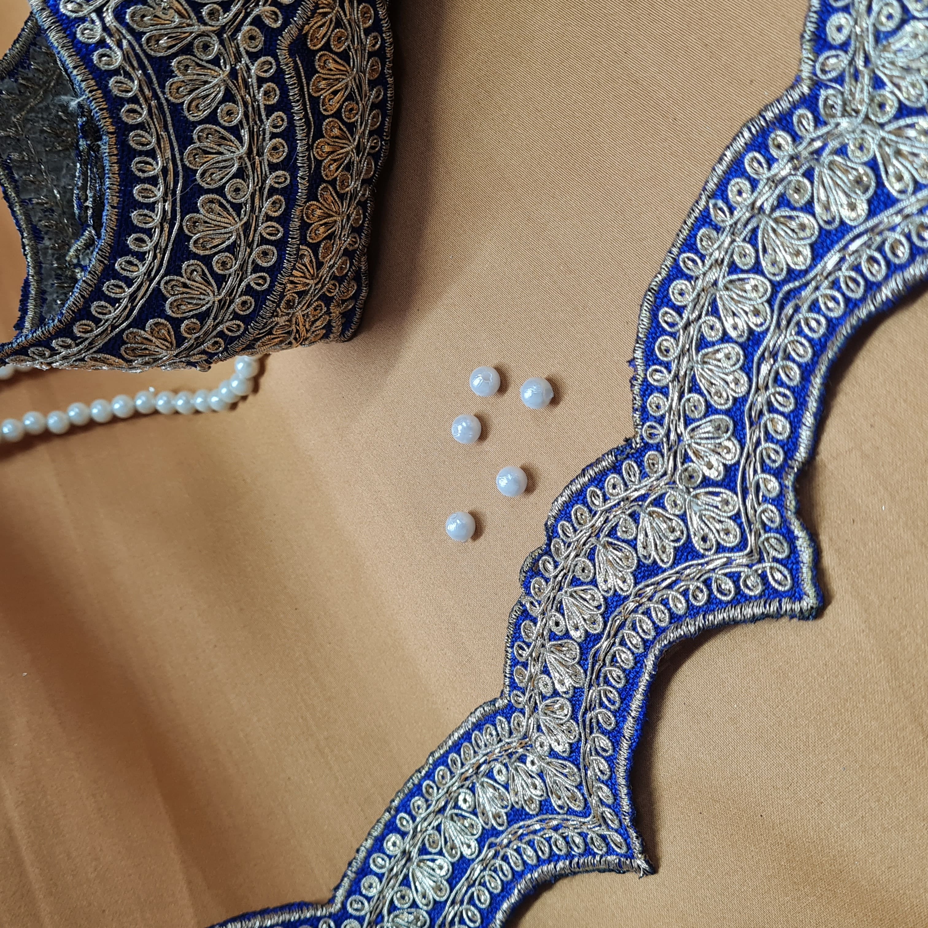 Premium Blue Chevron Zari Sequence Silk Lace