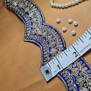Premium Blue Chevron Zari Sequence Silk Lace