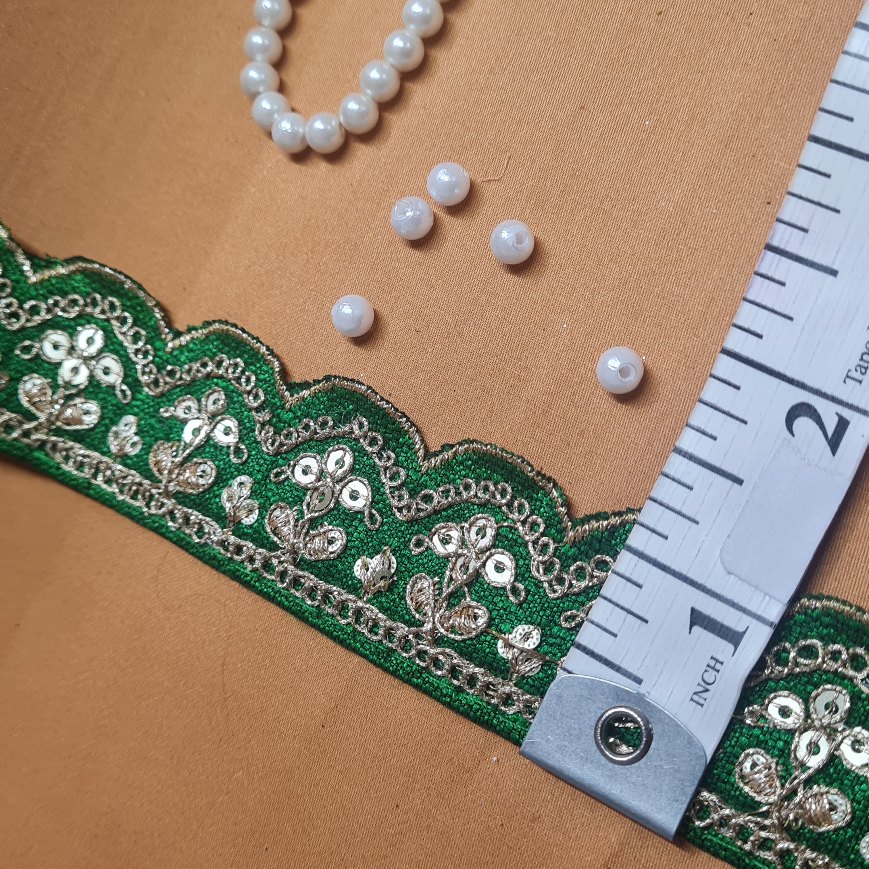 Premium Green Zari Sequence Silk Lace