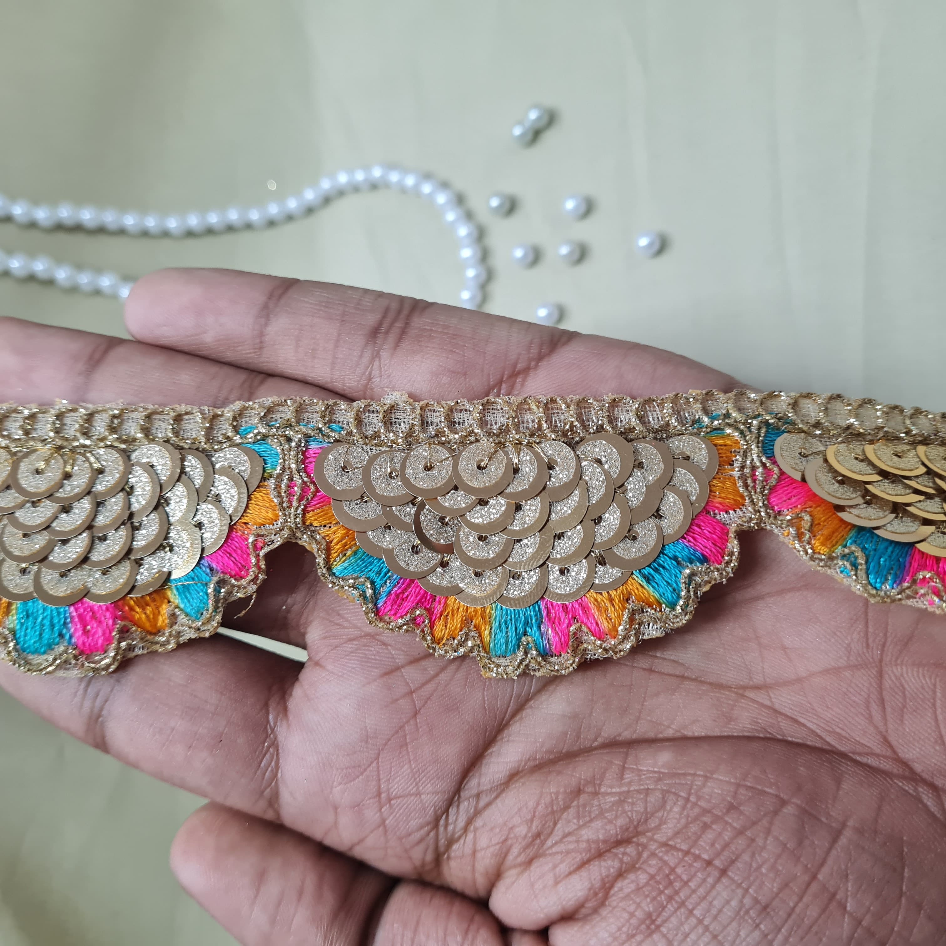 Classic Multicolor Sequins Thread Lace