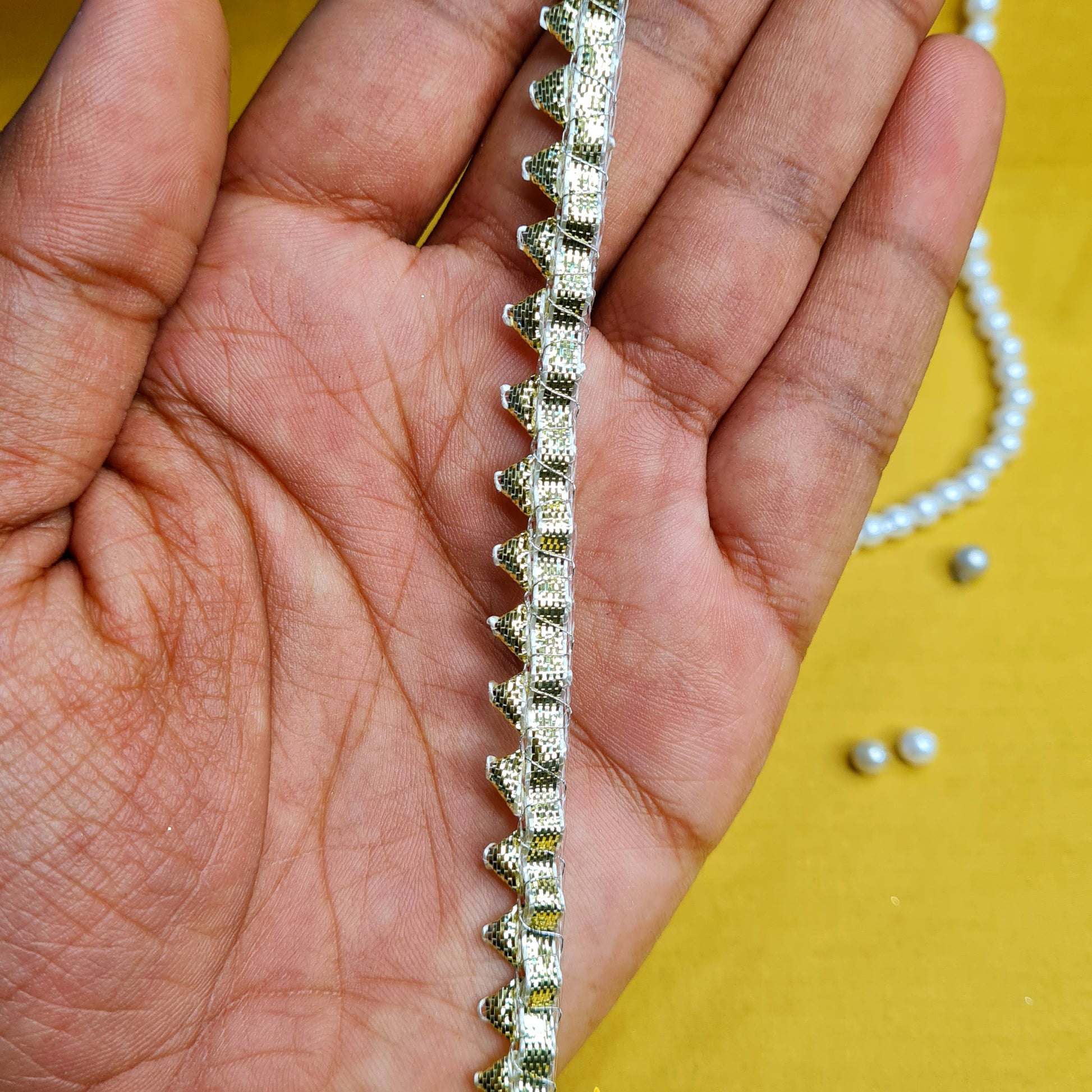 Classic Gold Zari Chevron Piping Lace