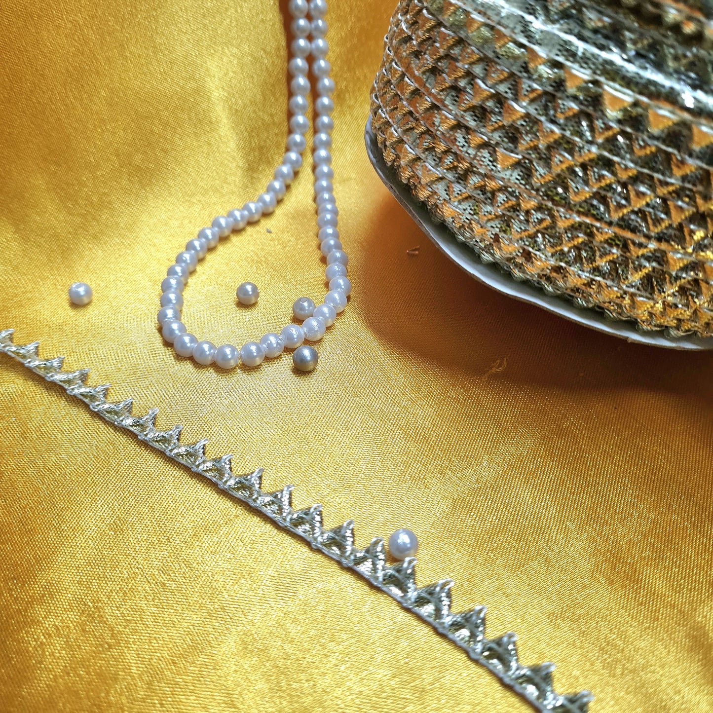 Classic Dull Gold Zari Chevron Piping Lace