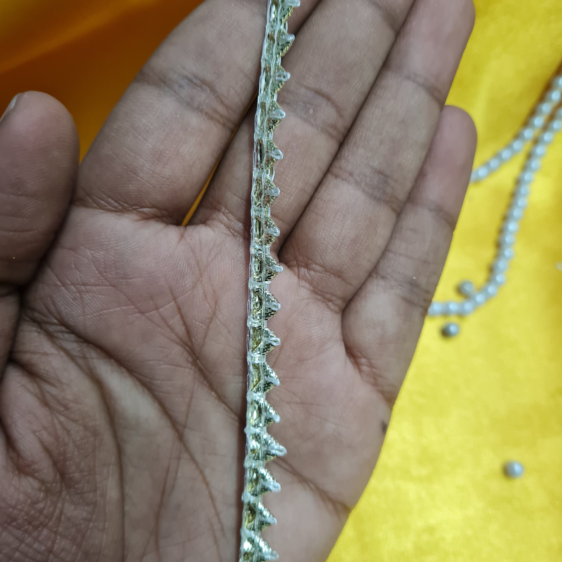 Classic Dull Gold Zari Chevron Piping Lace