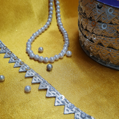 Classic Silver Chevron Piping Sequins Lace