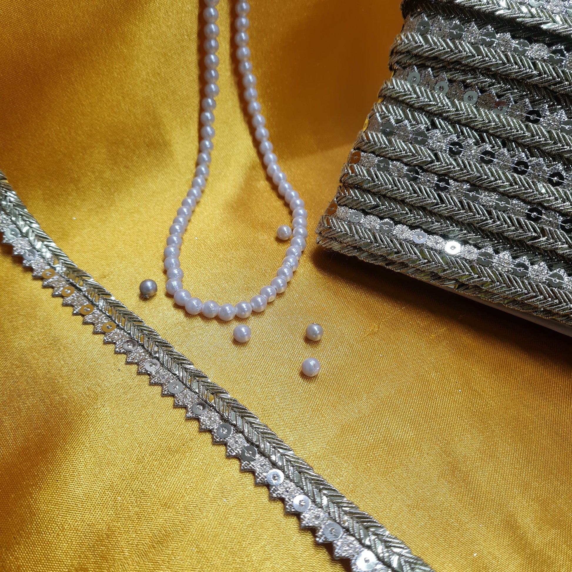 Premium Dull Gold Glitter Sequins Lace