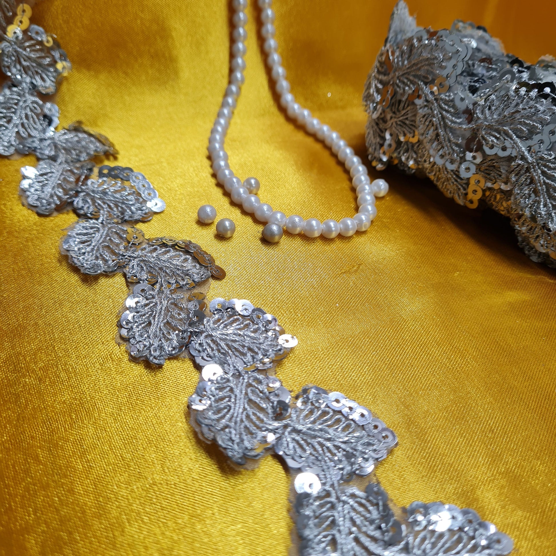 Classic Silver Zari Sequins Lace