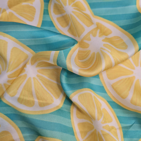 Exclusive Satin Georgette Kelly Green Quirky Print Fabric