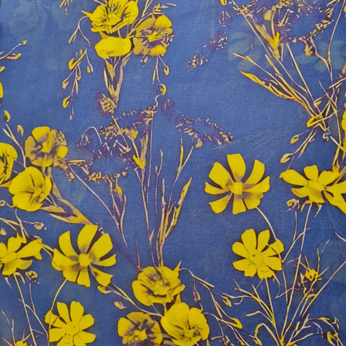 Exclusive Satin Georgette Dark Blue Yellow Floral Print Fabric