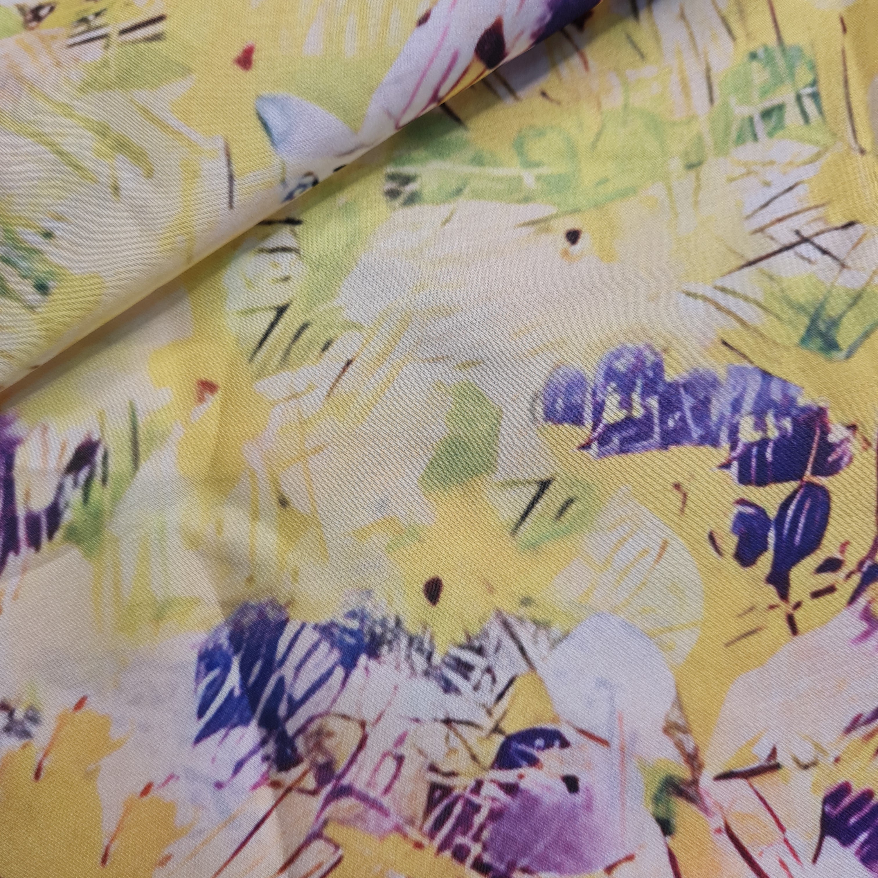 Exclusive Satin Georgette Lime Green Multicolor Print Fabric