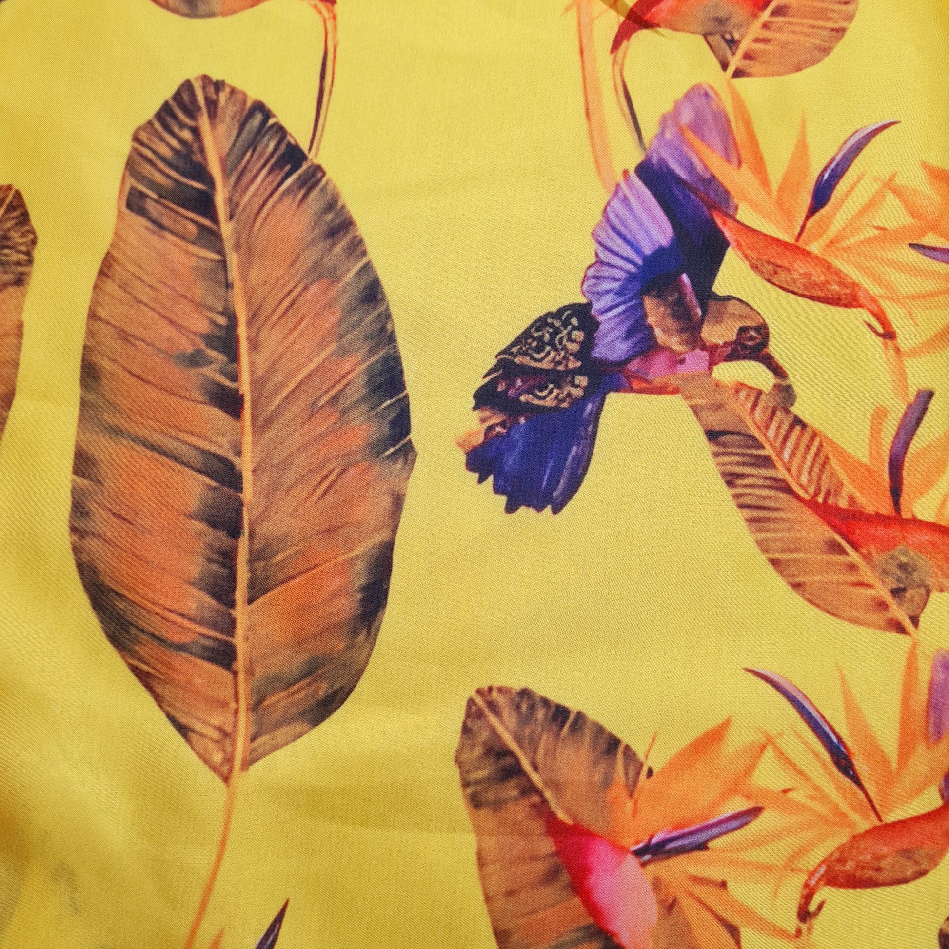 Exclusive Satin Georgette Yellow Tropical Print Fabric