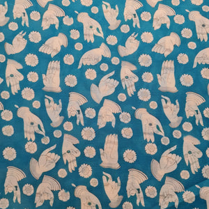 Exclusive Blue Green Madhubani Print Cambric Cotton Fabri