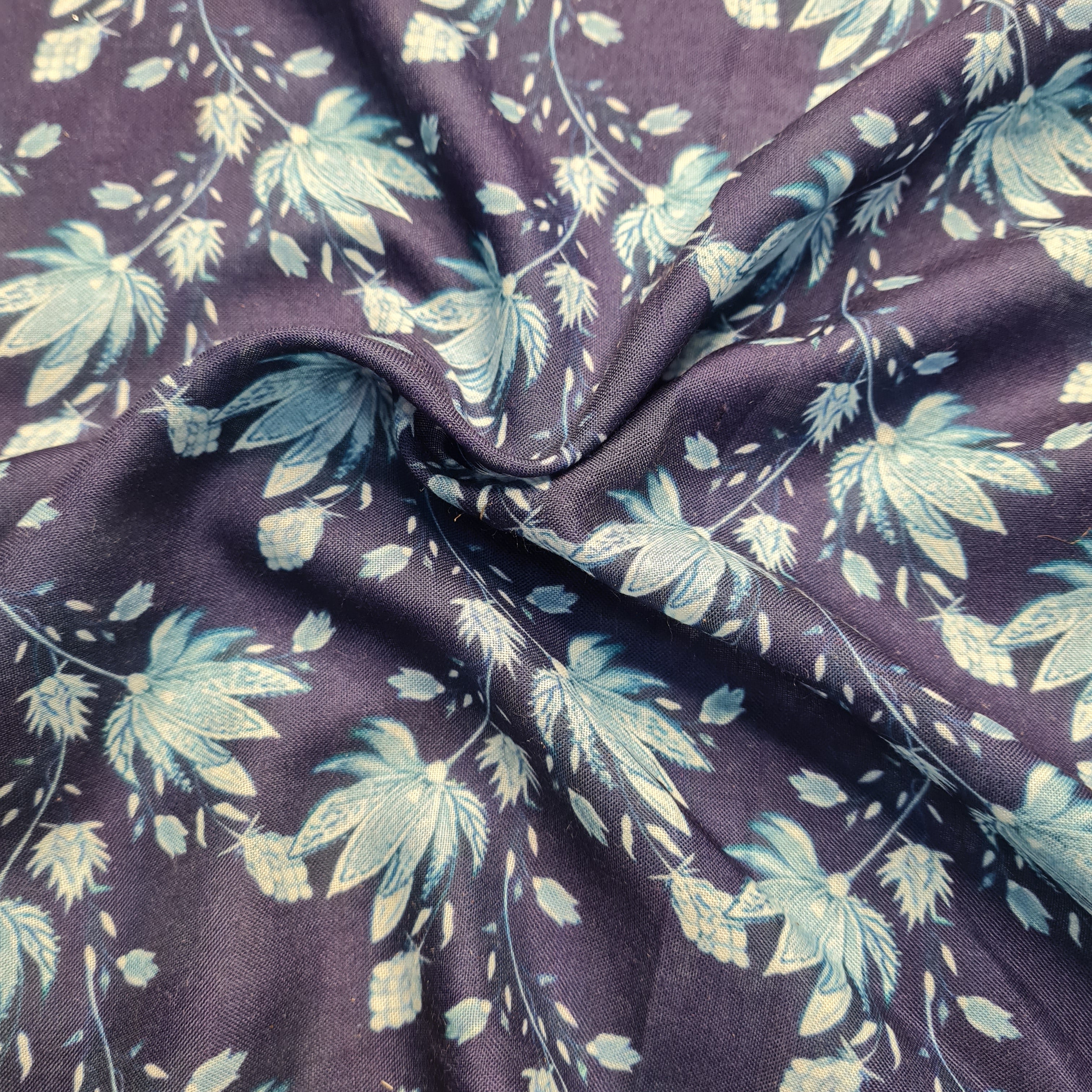 Exclusive Cambric Cotton Dark Blue Floral Print FabricExclusive Dark Blue Floral Print Satin Georgette Fabric