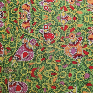 Exclusive Green Madhubani Print Cambric Cotton Fabric - TradeUNO