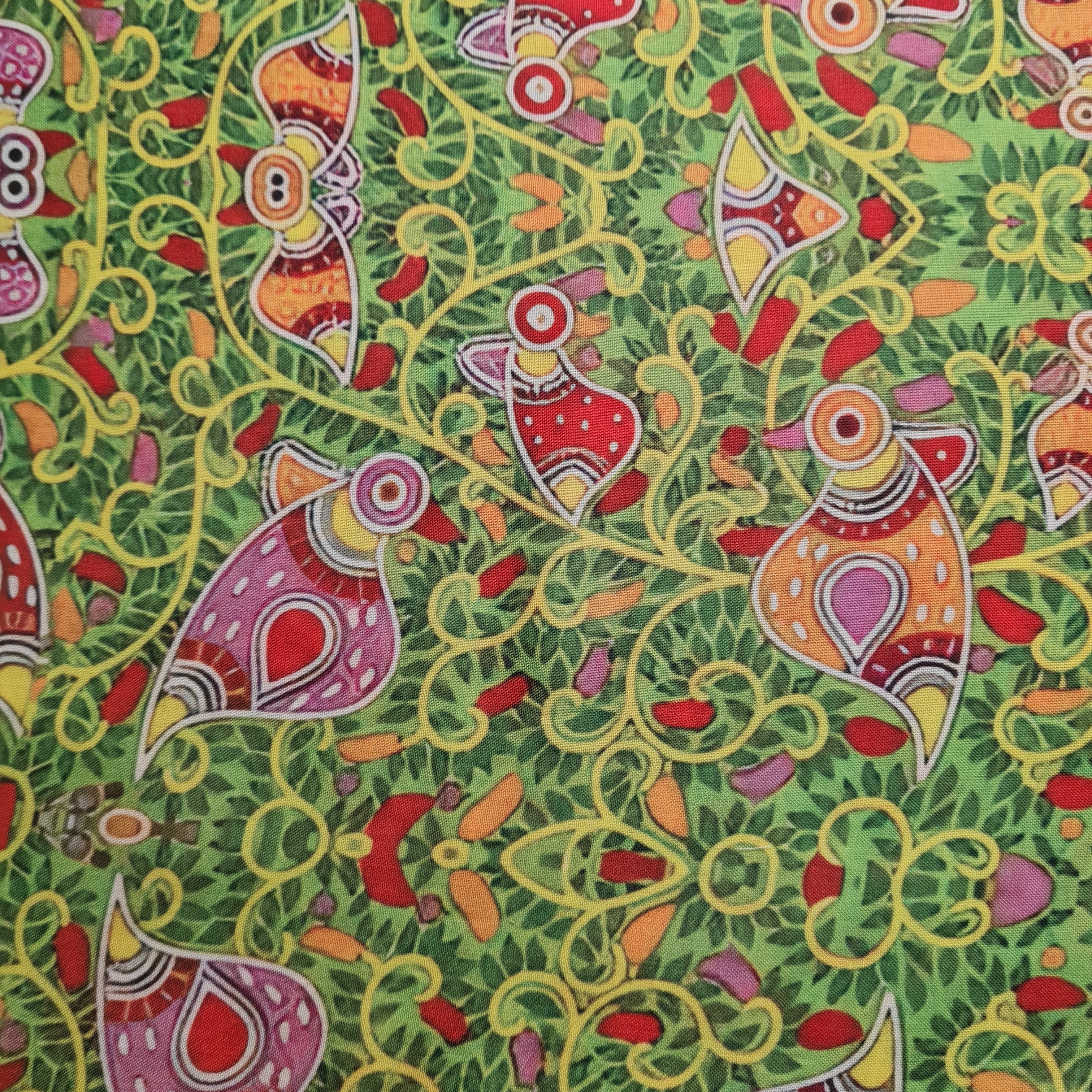 Exclusive Green Madhubani Print Cambric Cotton Fabric - TradeUNO