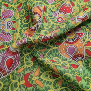 Exclusive Green Madhubani Print Cambric Cotton Fabric - TradeUNO