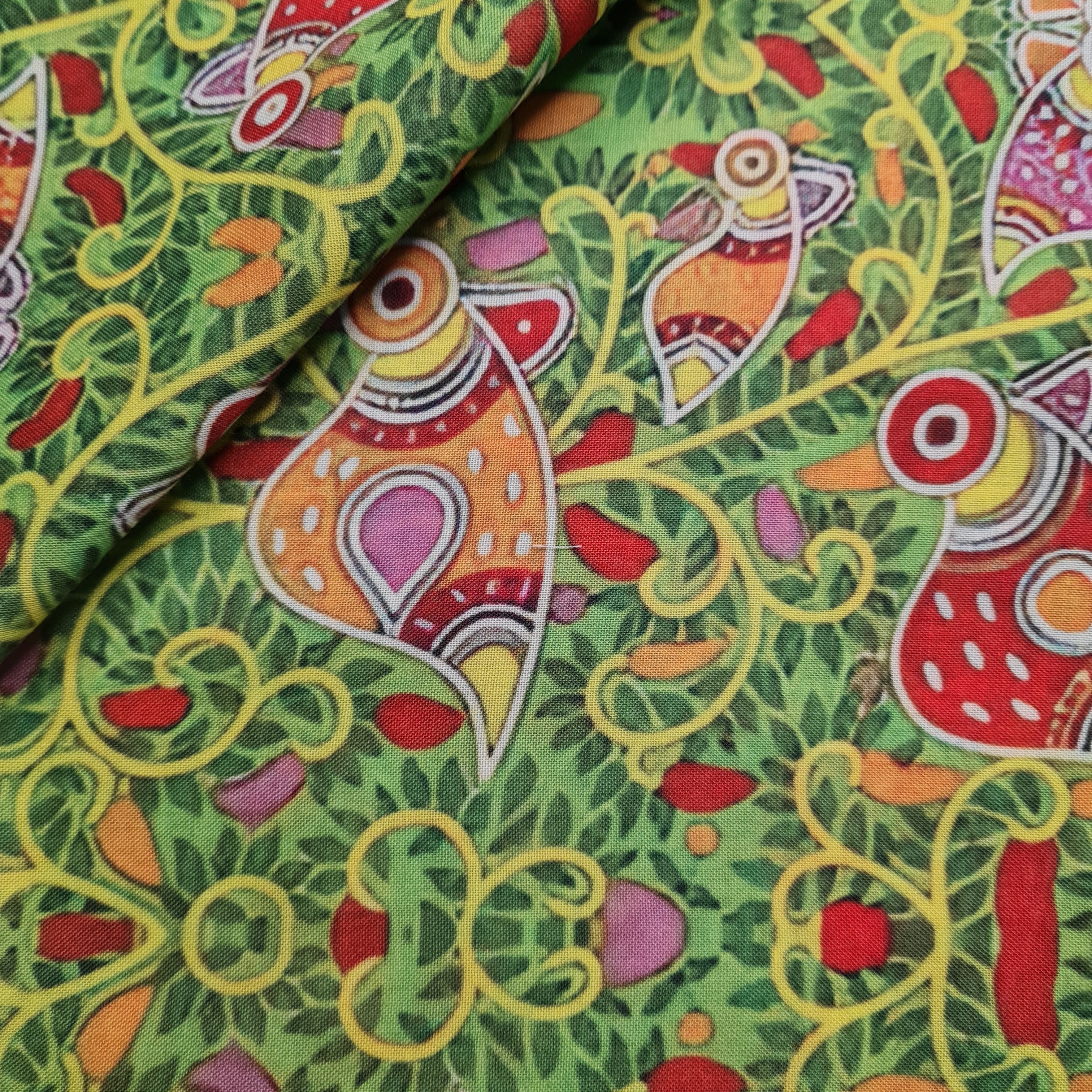 Exclusive Green Madhubani Print Cambric Cotton Fabric - TradeUNO
