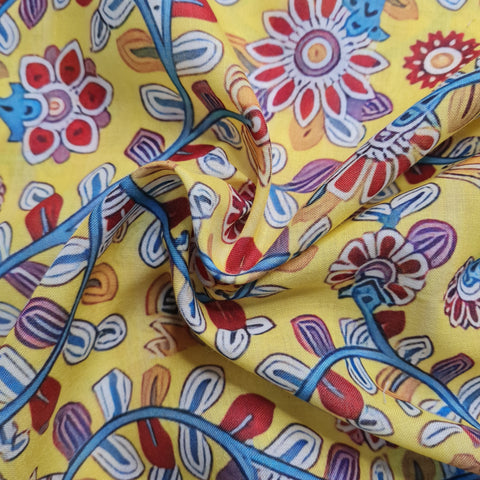 Exclusive Light Yellow Floral Print Cambric Cotton Fabric