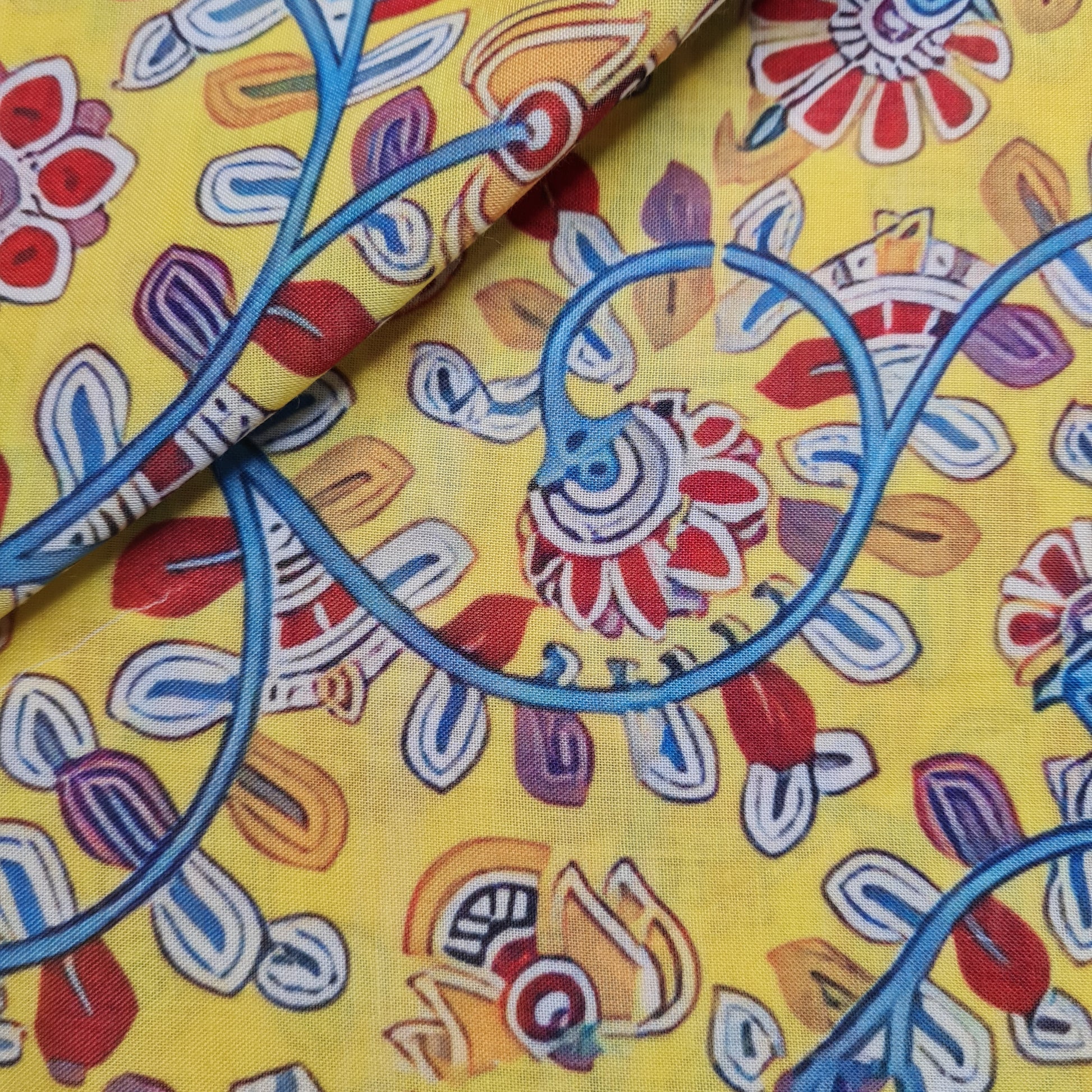 Exclusive Light Yellow Floral Print Cambric Cotton Fabric