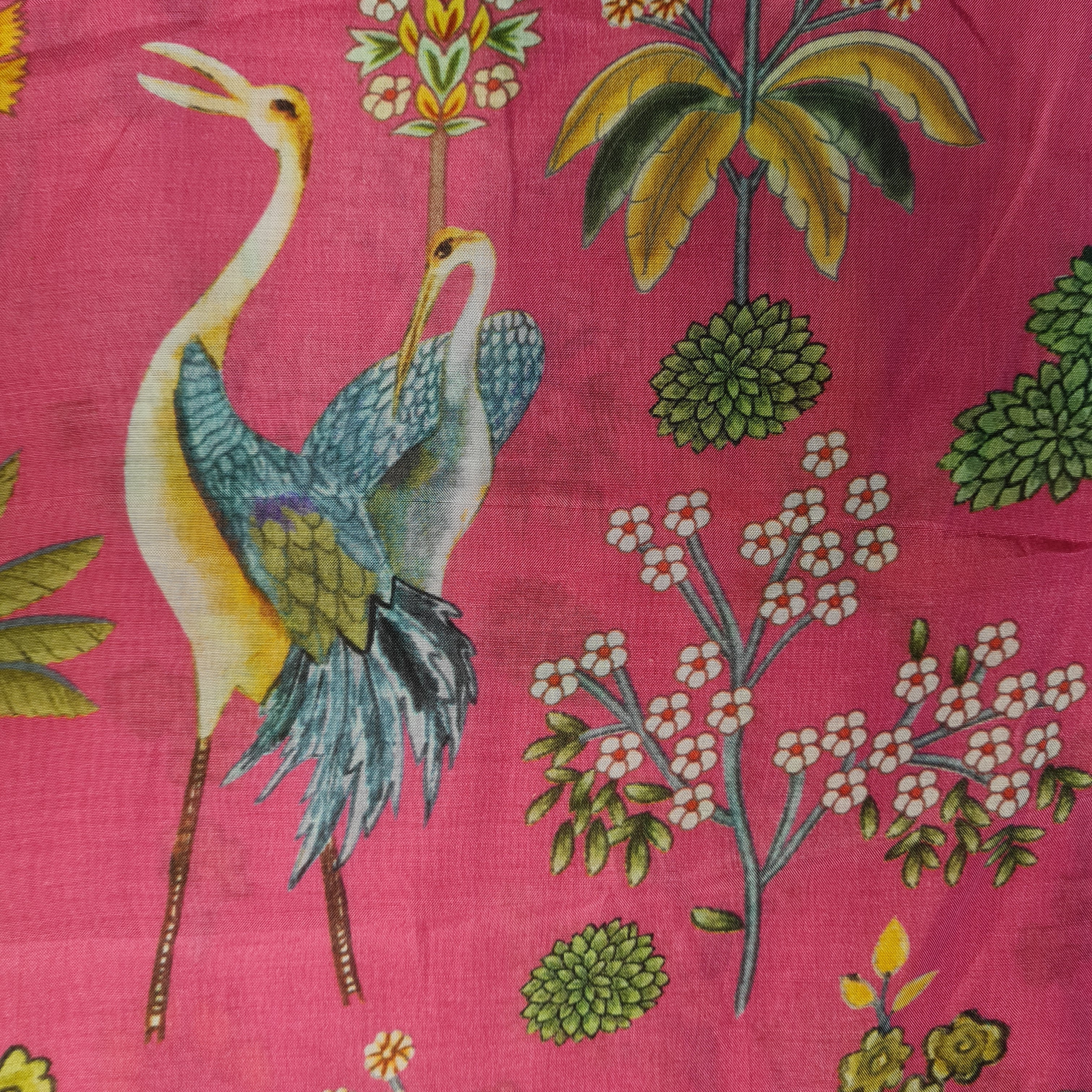 Premium Dark Pink Quirky Print Cotton Silk Fabric