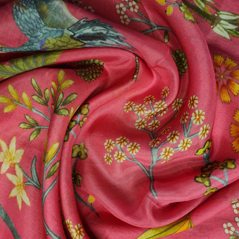 Premium Dark Pink Quirky Print Cotton Silk Fabric