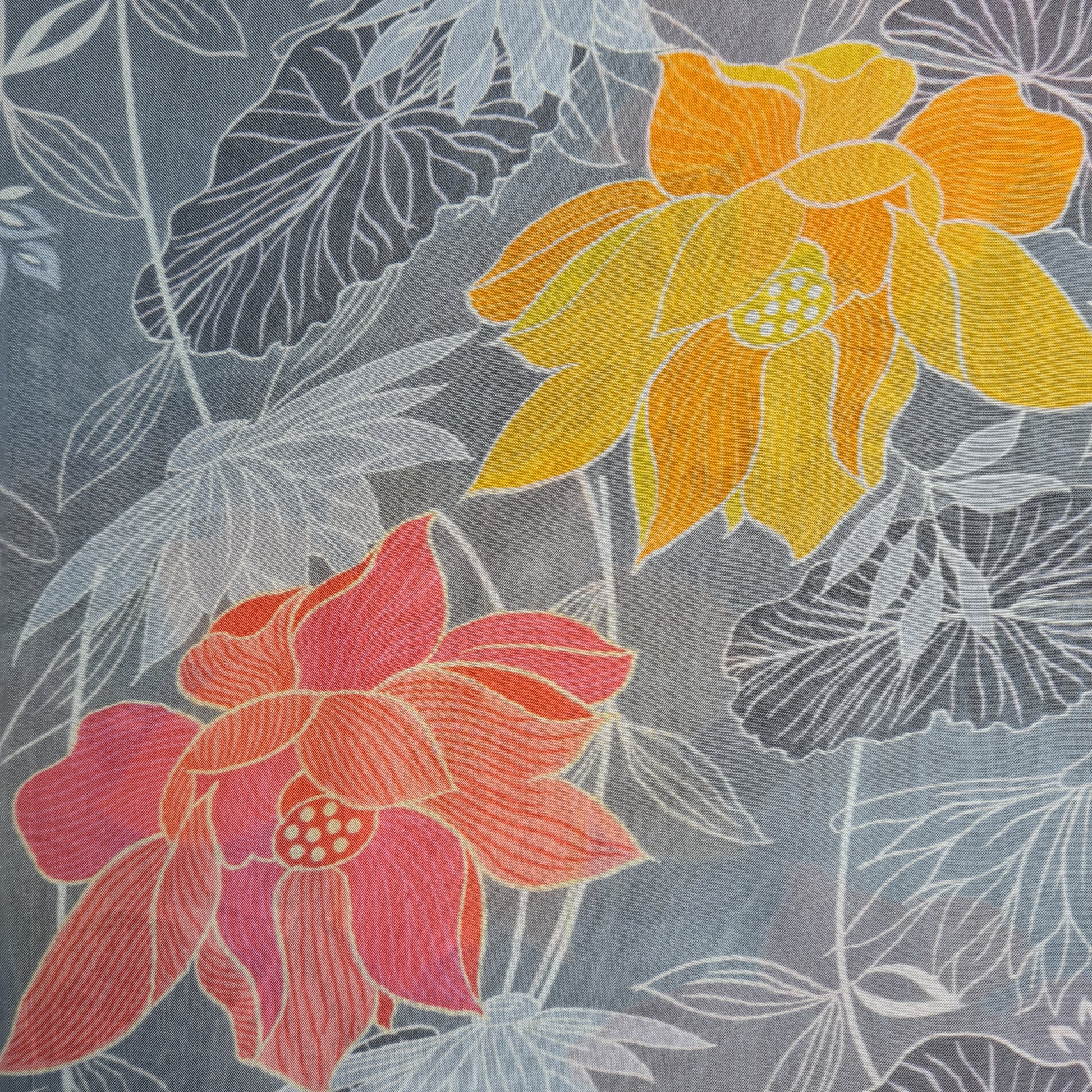Premium Grey Tropical Print Cotton Silk Fabric