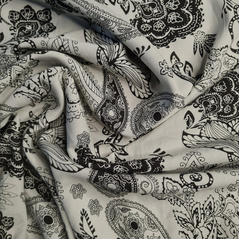 Exclusive White Black Floral Print Fabric