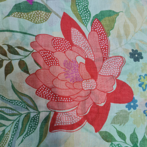 Premium Green Multicolor Tropical Print Cotton Silk Fabric