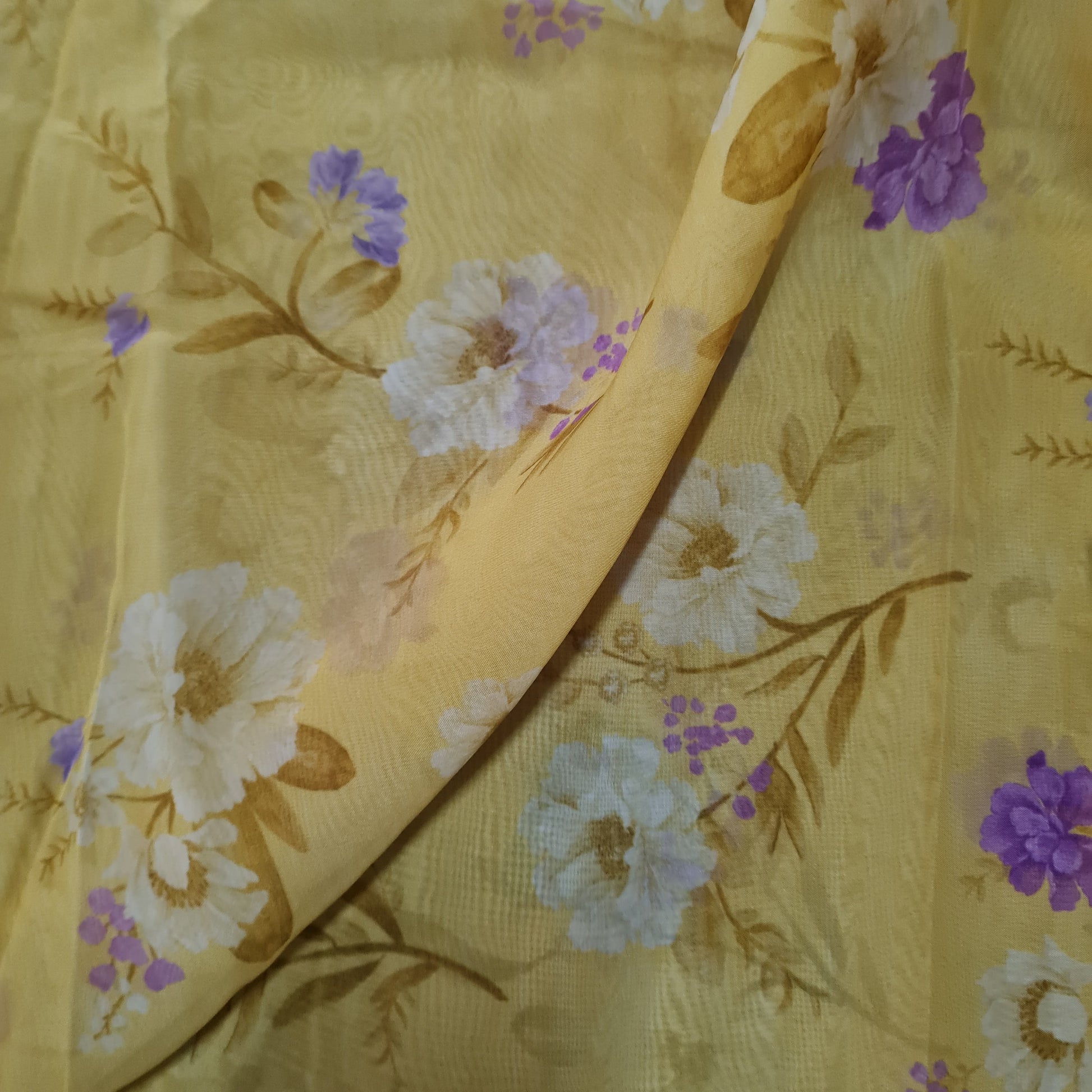 Premium Yellow Floral Print Organza Fabric