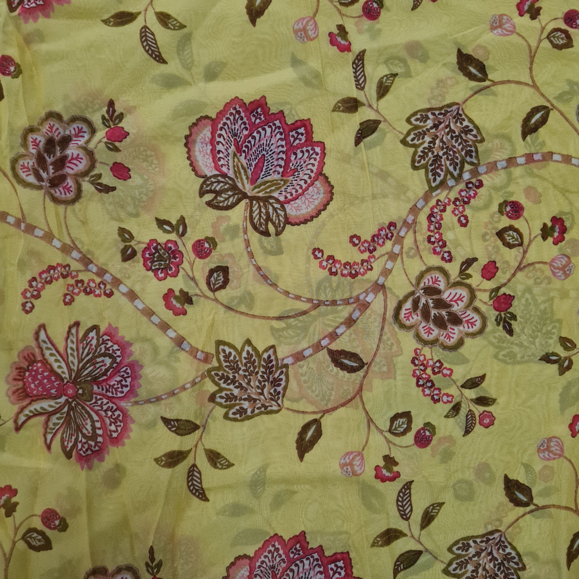 Premium Yellow Chintz Print Organza Fabric