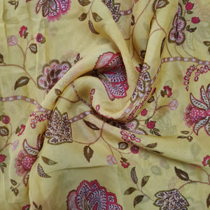 Premium Yellow Chintz Print Organza Fabric