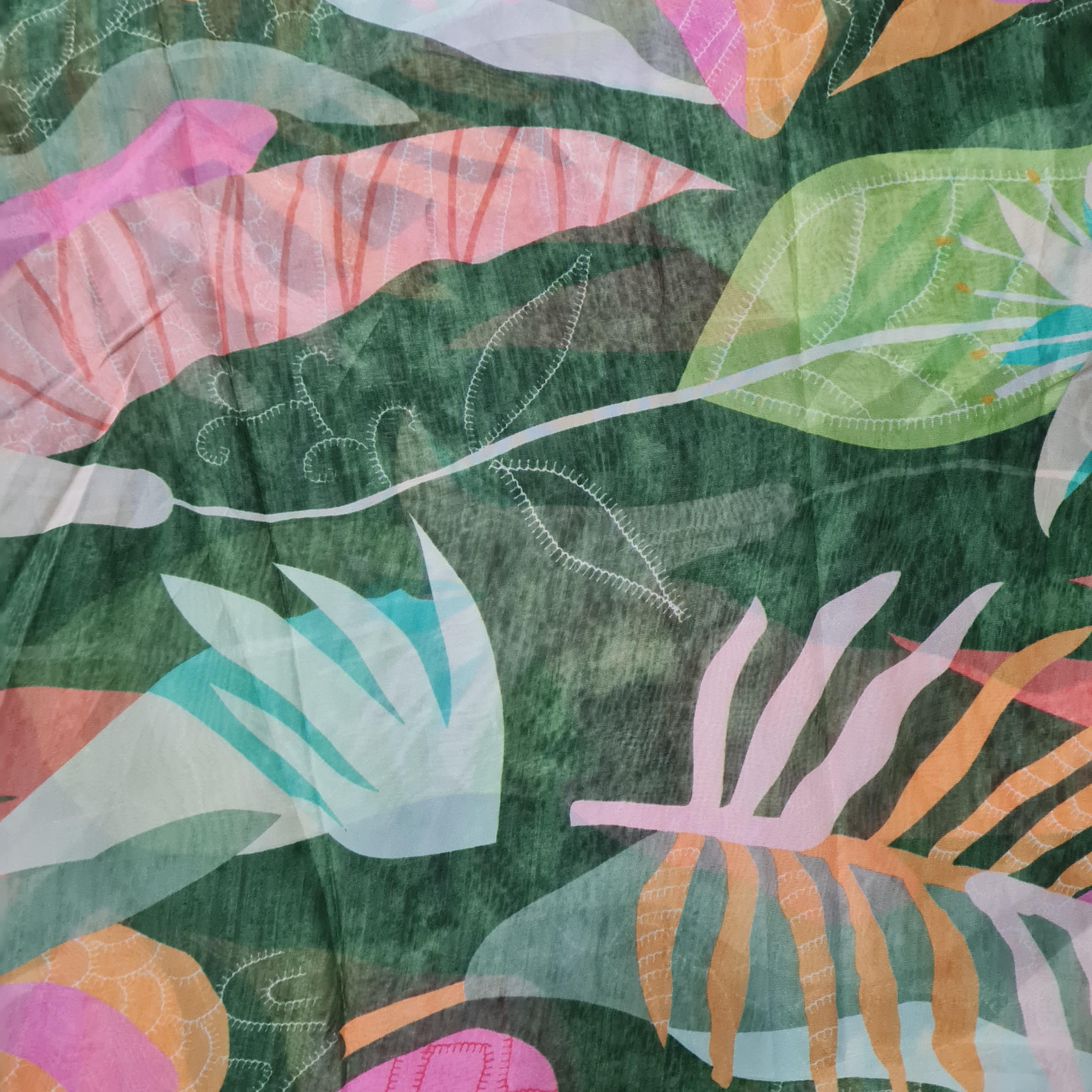 Premium Green Tropical Print Organza Fabric