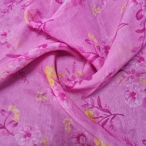 Premium Pink Floral Print Organza Fabric