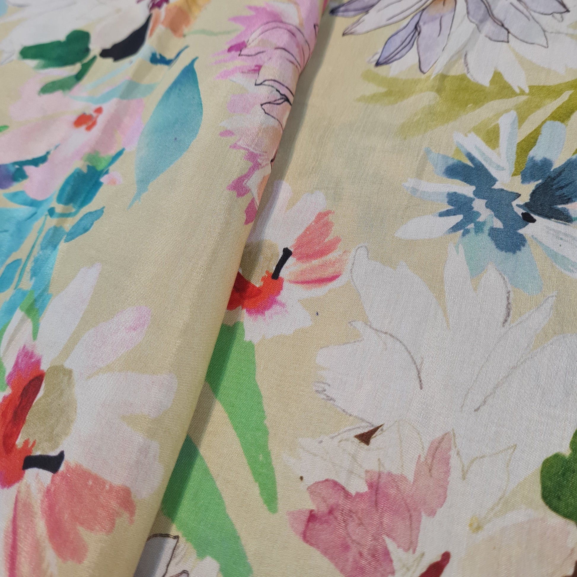 Premium Yellow Watercolor Floral Print  Muslin Fabric