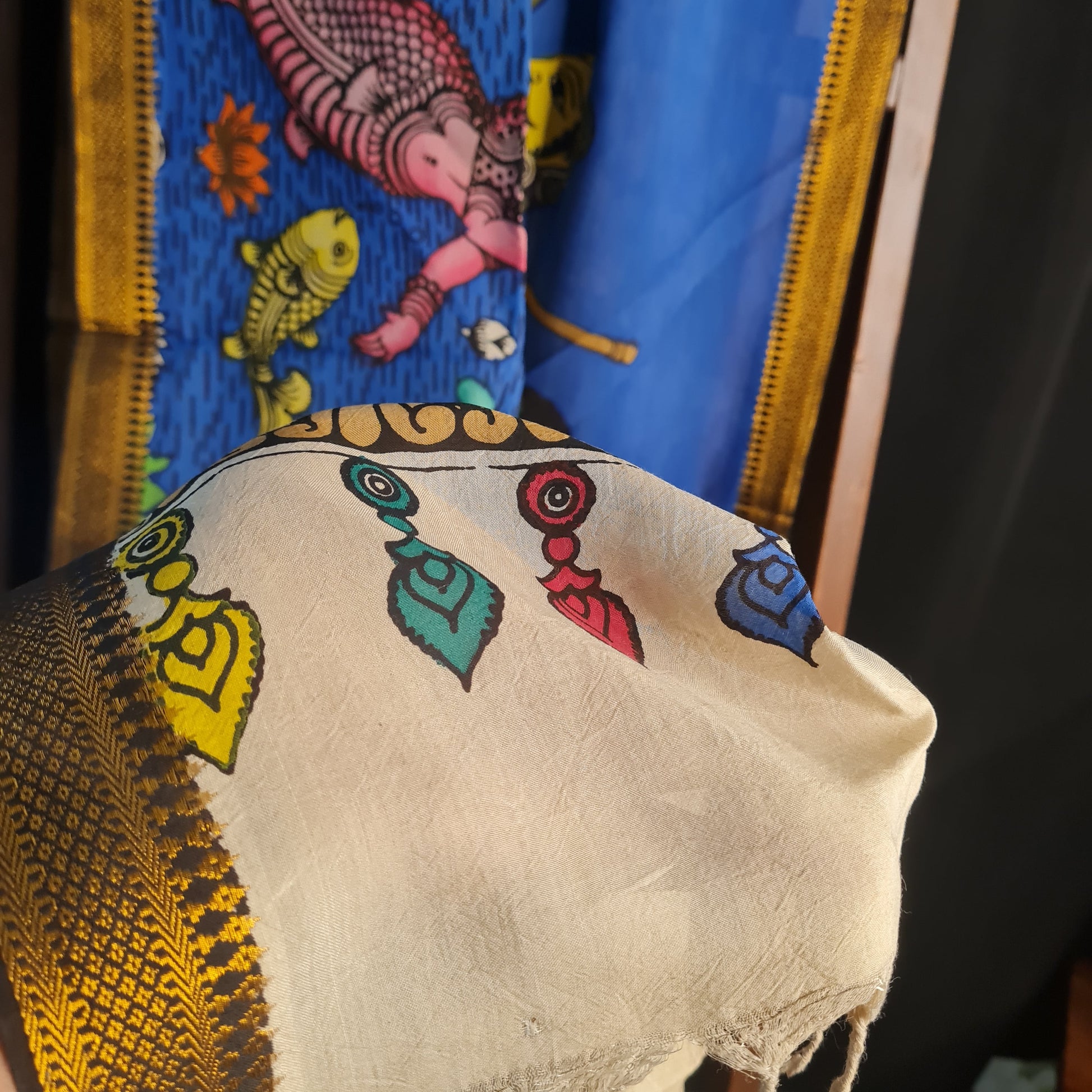 Premium Blue Kalamkari Prints Pen Kalamkari Dupatta Fabric