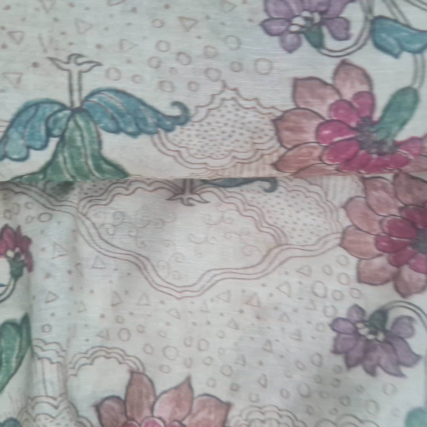 Creame Floral Print Linen Organza Fabric