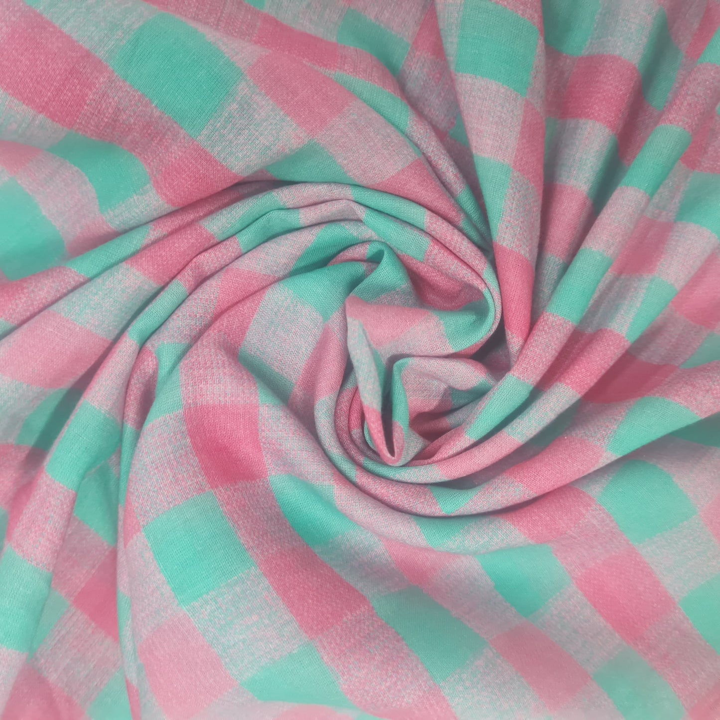 Pink Green Check Print Cotton Mulmul Fabric