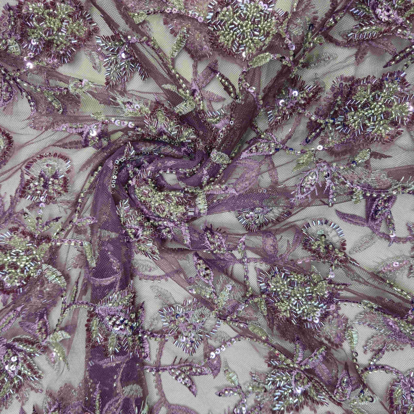Maroon Pearl Sequins Cut Dana Embroidery Net Fabric HFS-15382