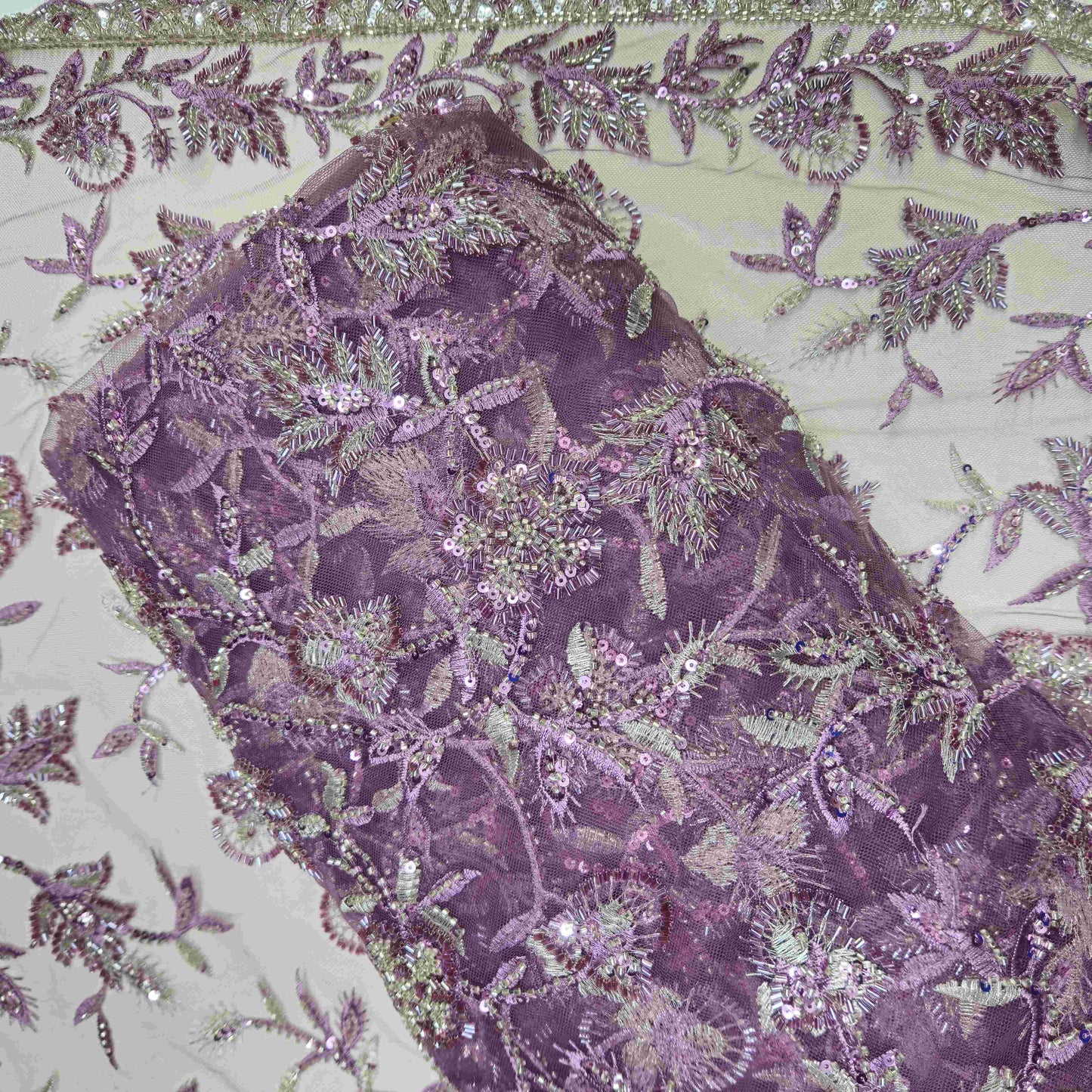 Maroon Pearl Sequins Cut Dana Embroidery Net Fabric HFS-15382