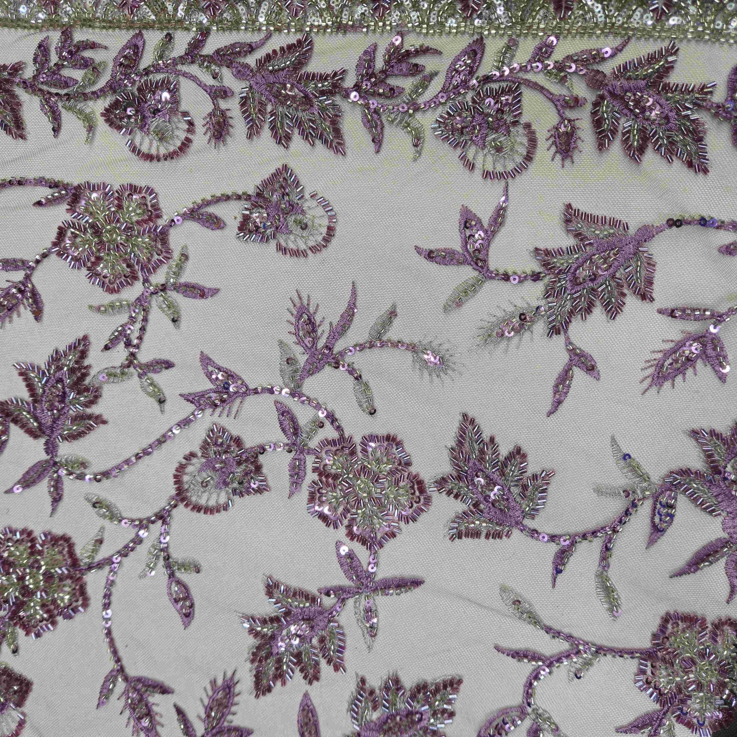 Maroon Pearl Sequins Cut Dana Embroidery Net Fabric HFS-15382