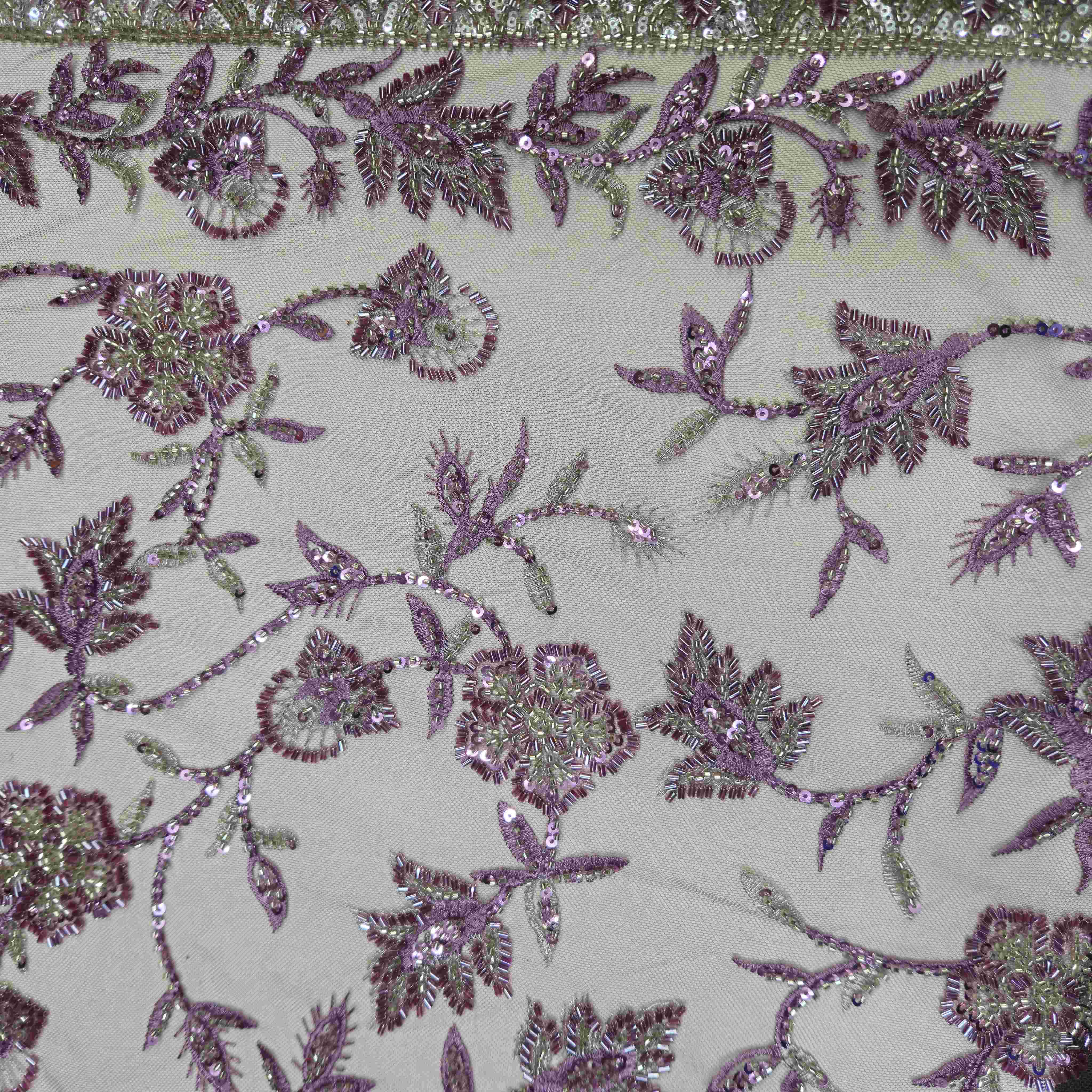 Maroon Pearl Sequins Cut Dana Embroidery Net Fabric HFS-15382