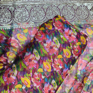 Maroon Floral Embroidery Tissue Fabric GT-20866