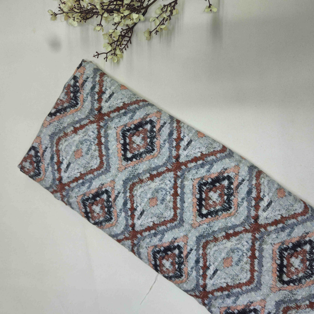 Off White Abstract Print Rayon Fabric TU-4699