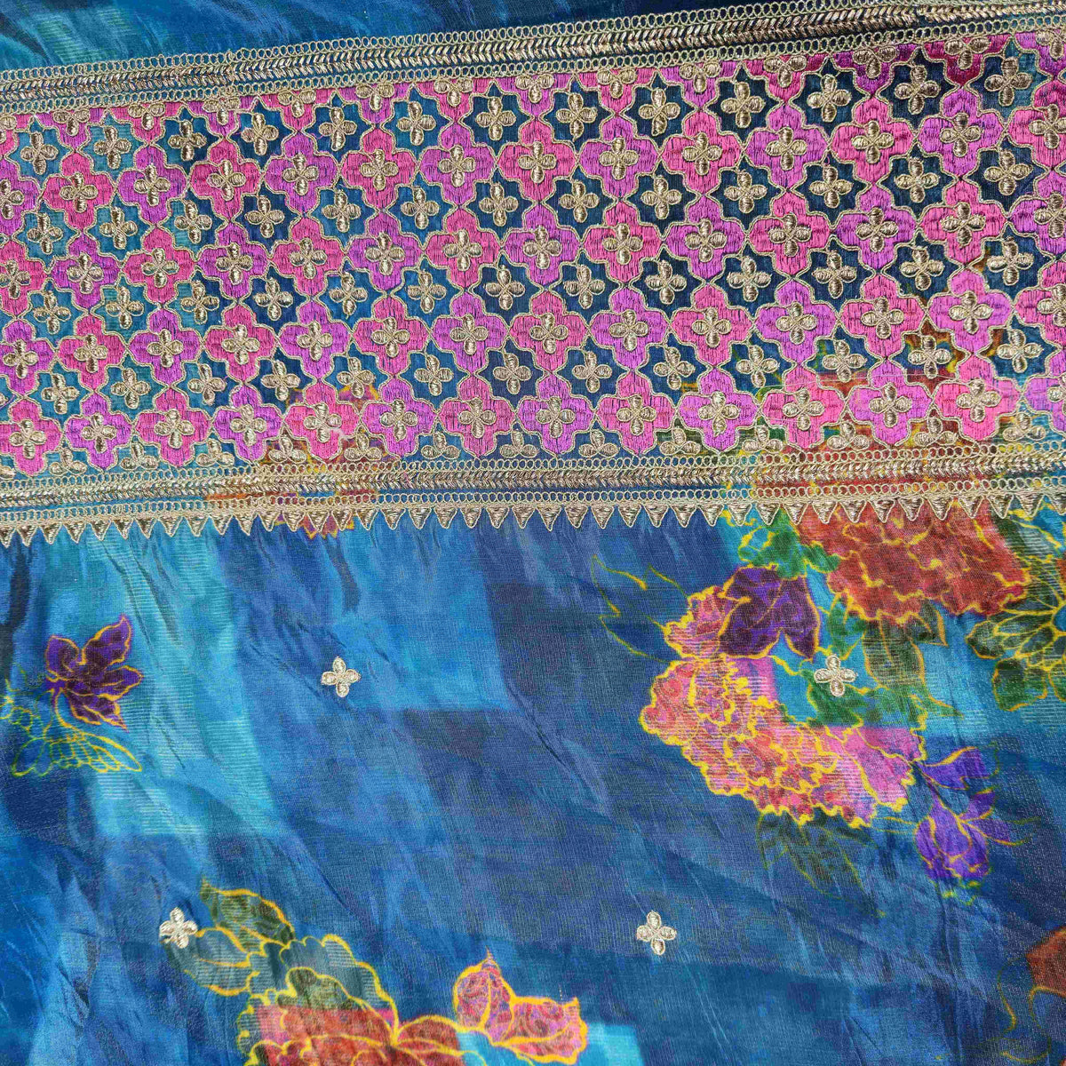 Blue Floral Embroidery Tissue Fabric GT-20865 – image 3 of 4