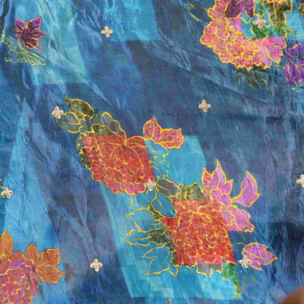 Blue Floral Embroidery Tissue Fabric GT-20865 – image 2 of 4