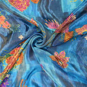 Blue Floral Embroidery Tissue Fabric GT-20865 – image 4 of 4
