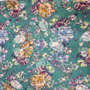 Green & Multicolor Floral Print Georgette Fabric JKS-11275 – image 2 of 3