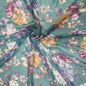 Green & Multicolor Floral Print Georgette Fabric JKS-11275 – image 3 of 3