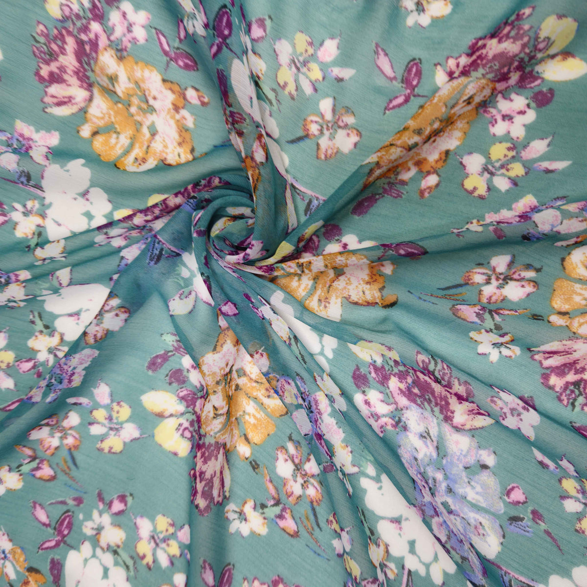 Green & Multicolor Floral Print Georgette Fabric JKS-11275 – image 3 of 3